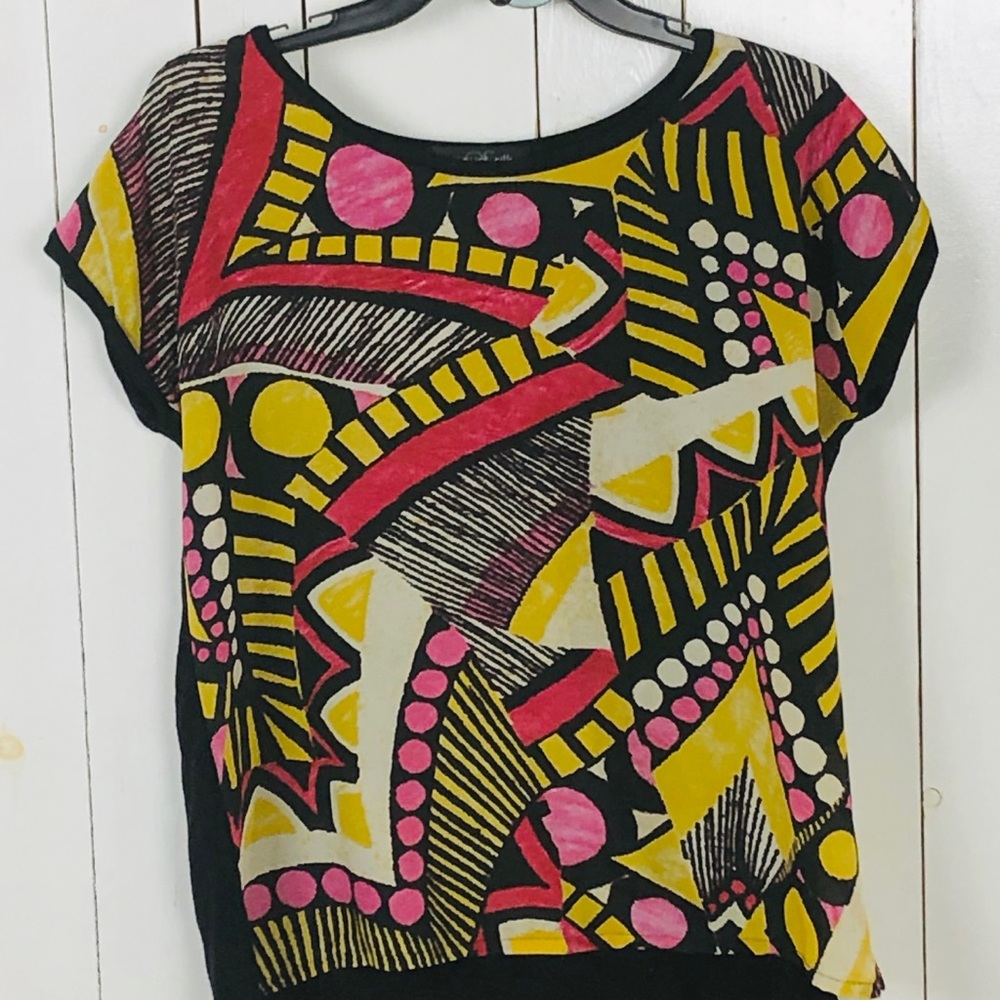 August silk multi colored tunic top size small